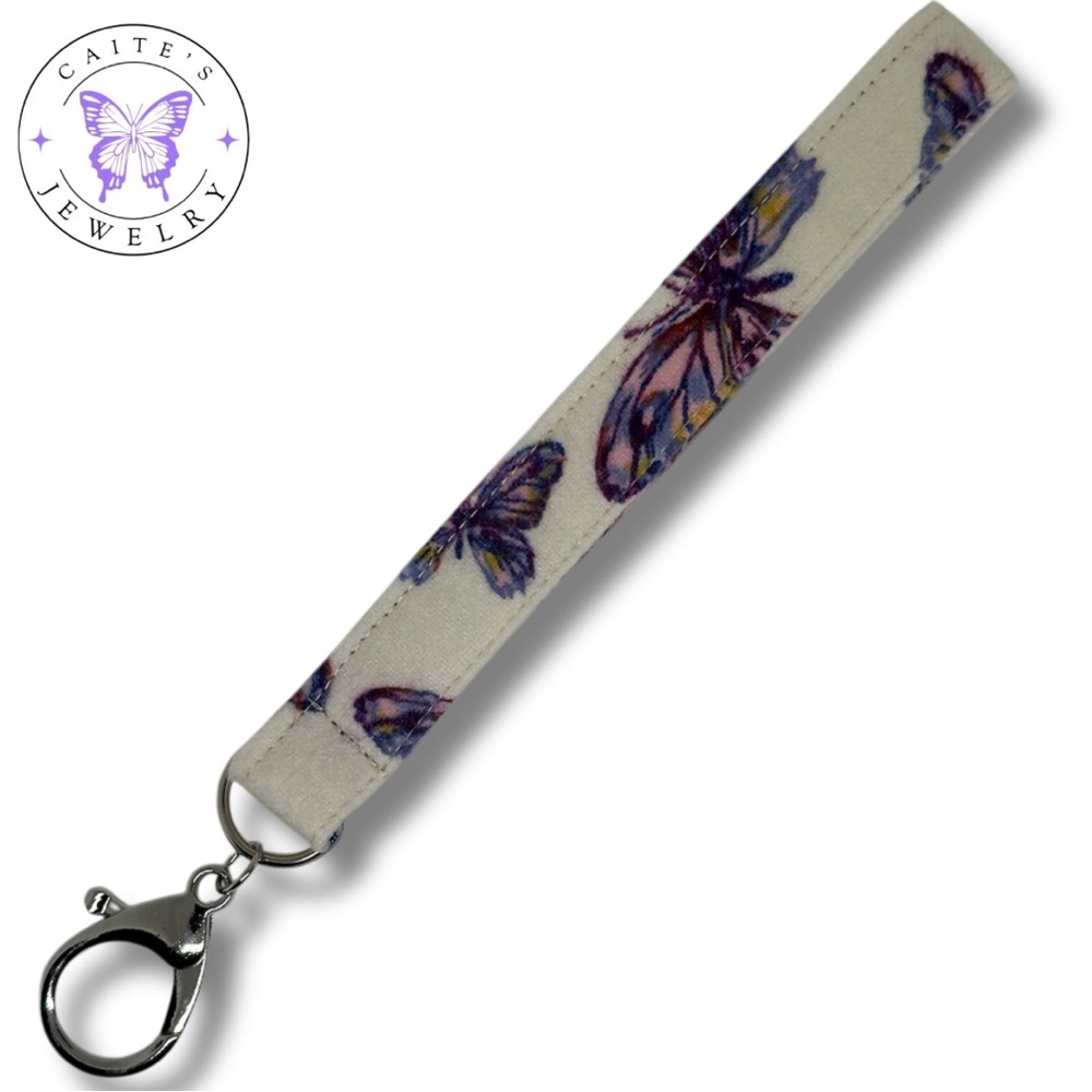 Handmade Silver Keychain with a Purple Butterfly Fabric